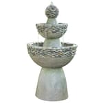 36.5 in. Outdoor 3-Tier Zen-Style Pedestal Water Fountain in. with Stone Trim with Pump and 2.64 Gallon Capacity, Stone Gray