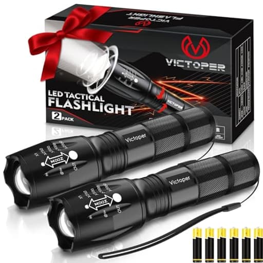 LED Flashlight 2 Pack, Bright Tactical Torch High Lumens with 5 Modes, Waterproof Zoomable Flash Light, Christmas Stocking Stuffers Gifts for Men, Hunting Camping Essentials Gear