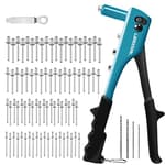 Rivet Gun, Rivet Gun Kit, Pop Rivet Gun, 80PCs Metal Rivets and 4 Drill Bits, Heavy Duty Hand Riveter, Rivet Gun Tool for Metal, Automotive, Blind Rivets 3/32" 1/8" 5/32" 3/16"