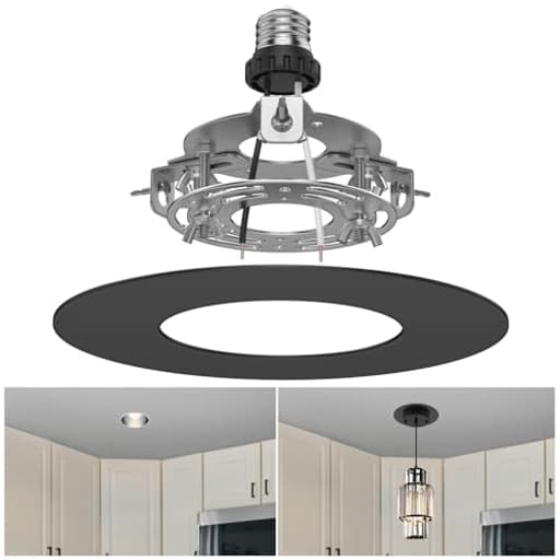 5" and 6" Recessed Can Light Conversion Kit, Fixture Upgrade, Pendant & Hanging Light, Ceiling Fan Compatible, 7¾ Inch Flat Steel Ceiling Medallion, Black Finish