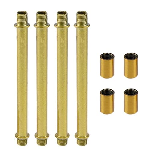 4 Sets Straight Pipe Lamp Stem Kit with Connector M10 Gold Lamp Rod Hardware Light Fixture Parts Replacement, 4.72" Long