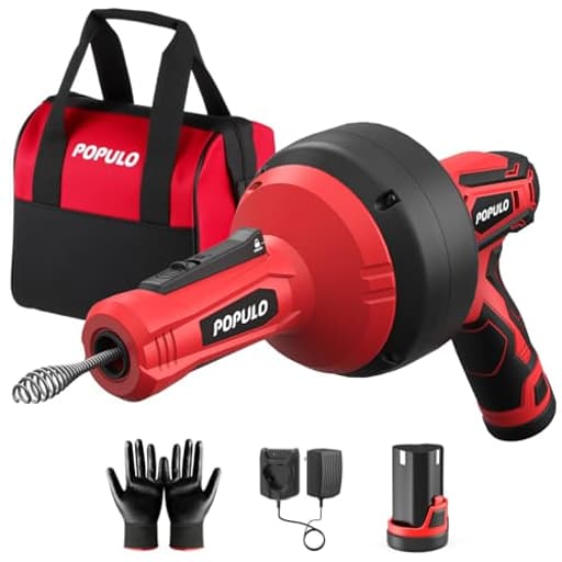 12V Cordless Electric Drain Auger, Auto Feed Plumbing Snake Clog Remover for Unclog Sink Drain 3/4"-2" Pipe, Snake Hair Drain Clog Remover Cleaner Tools for Shower, Bathtub, Kitchen, Sink