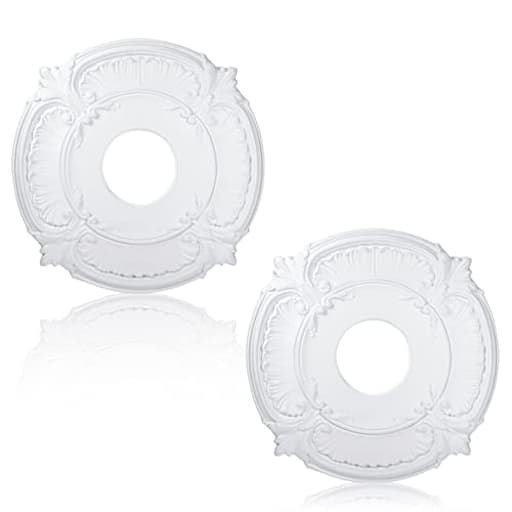 2 Pieces PU Ceiling Medallion Decorative Ceiling Fan Medallion Round Home Lighting for Light Fixtures Chandeliers, 12" od x 3.5" ID