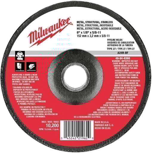 6 Inch x 1/8 Inch x 5/8-11 Inch Grinding Wheel