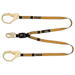 6 Ft. Lanyard, Twin, External Absorber, with Steel Snap Hooks on D-Ring End and Steel Rebar Hook on Anchor End