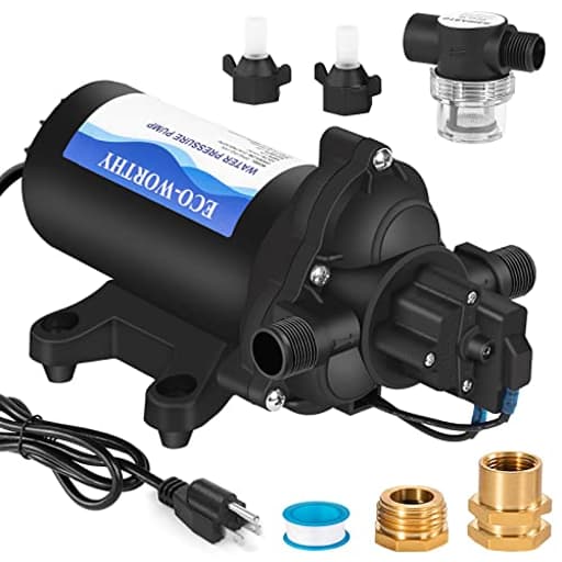 33-Series Industrial Water Pressure Pump 110V AC 4.0GPM 50PSI RV Fresh Water Diaphragm Pump include Garden Hose Adapters for Irrigation Marine Boat Sprinkler Faucet
