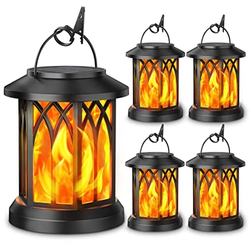 4 Pack Solar Lantern Outdoor Lights, Upgraded Flickering Flame Solar Lanterns Lights Outdoor Waterproof, Hanging Lantern Decorative, Solar Powered Lanterns for Yard Patio Path Tree Garden Decor