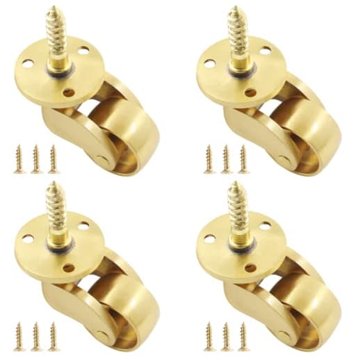 4 Pcs Universal Stem Casters Brass Castor Heavy Duty 360 Degree Rotation Swivel Wheels Hardware Movable for Furniture Trunk Box Sofa Trolley Chairs Cabinet Bed