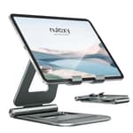 Aluminum Dual Foldable iPad Stand, Fully Adjustable Desktop Tablet Holder, Tablet Accessories for Office Kindle Compatible with Mobile Devices iPad Pro/Air/Mini, iPhone Pro/Max/Plus, Gray