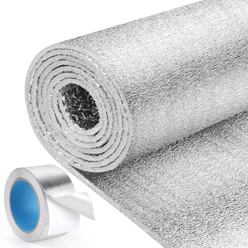 Window Insulation for Winter, Reflective Insulation Roll 48 in X 10 Feet, Double-Sided Aluminum Foam Core Radiant Barrier Kit with Tape for RV Windows Garage Door