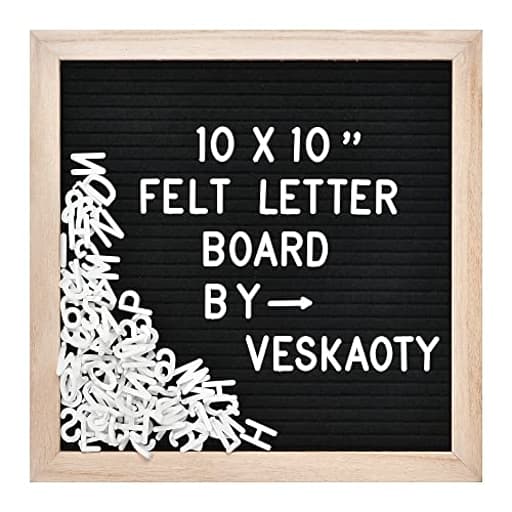Felt Letter Board with 294 Letters, Numbers & Symbols - 10 x 10 inch Changeable Message Board with Wooden Frame Wall Mount Hook, Black & Wood