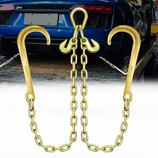 Grade 80 Chain V-Bridle | 3/8In x 2Ft Towing Chains Bridle with J Hooks and Grab Hooks | Transport Chain with 7,100LBS Safe Working Load | for Flatbed Truck Rollback Wrecker Carrier