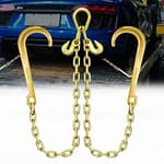 Grade 80 Chain V-Bridle | 3/8In x 2Ft Towing Chains Bridle with J Hooks and Grab Hooks | Transport Chain with 7,100LBS Safe Working Load | for Flatbed Truck Rollback Wrecker Carrier