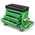 3-Drawer Mechanic Rolling Seat, 350 LBS Capacity Roller Garage Shop Seat with Storage Tool Tray for Workshop, Repair Shop, Warehouse, Green