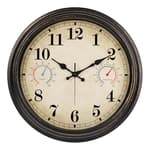 16 Inch Large Outdoor Clock with Thermometer and Hygrometer Combo, Waterproof Indoor Outdoor Wall Clocks for Patio, Pool,Garden Decor- Retro Bronze