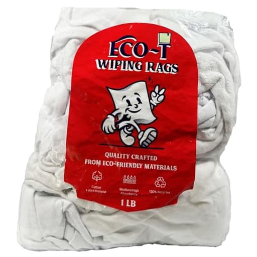 1 Lb Bag Eco-T Paint Rags - White T-Shirt Material, 100% Recycled, Eco-Friendly, High Absorbency, Low Lint, Low-Cost, Painting and Cleaning Cloth