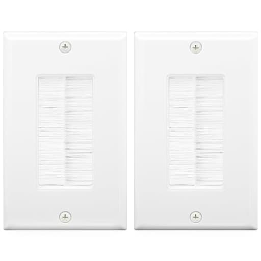 Brush Wall Plate Cable Pass Through, Single Gang Decorator Wall Cover for Low Voltage Cables, In-Wall Cable Management for Wall Mount TV, White