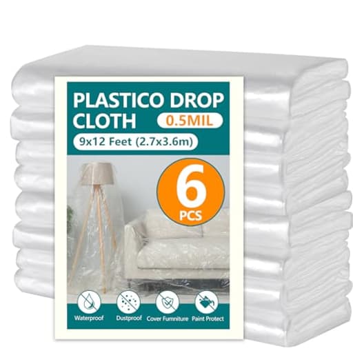 12x9ft Plastic Drop Cloths - Disposable Painter's Sheeting for Floor/Furniture/Car Protection,Paint Drop Cloth