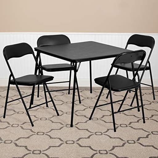5-Piece Multipurpose Folding Card Table and Chairs Set for 4 Players, Padded Top Portable Square Folding Table and Chairs Set, Black