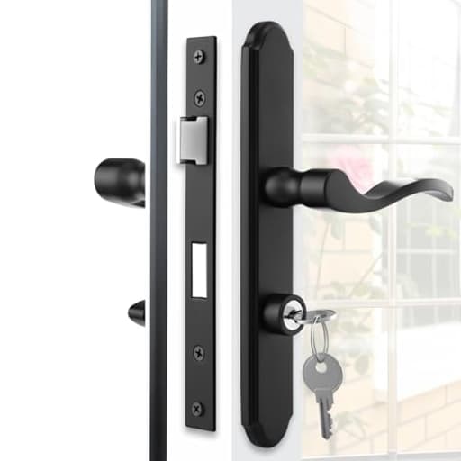 Flat Slot Storm Door Handle Complete Set, Mortise Keyed Lever Mount Latch with Deadbolt for Screen and Storm Doors