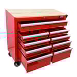 Heavy Duty Rolling Tool Chest with 9-Drawer Wood Top Tool Cart Mechanic Tool Box with Wheels Tool Storage Cabinet Mobile Workbench Tool Bench for Garage, Warehouse, Workshop, Repair Shop