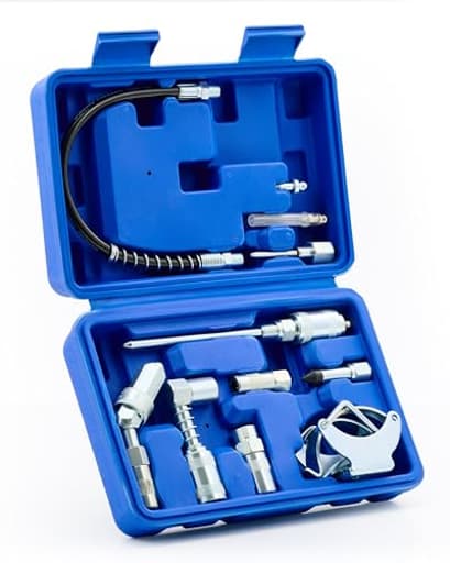 Grease Gun Accessory Kit, 11 Piece Grease Gun Coupler Set for Hard to Reach Grease Fittings, Heavy Duty Lubrication Grease Zerk Fitting Adapters with Grease Gun Hose Holder