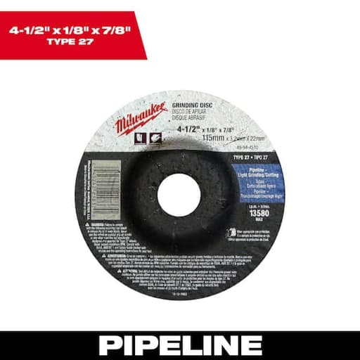 4-1/2" x 1/8" x 7/8" Grinding Wheel (Type 27)