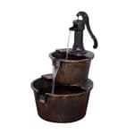 TIZ194BZ Outdoor Rustic 2-Tiered Barrel and Pump Water Floor Fountain - Relaxing Water Flow, 27 Inch Tall, Bronze Finished