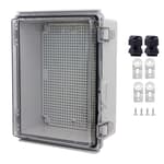 Waterproof Junction Box, ABS Plastic Electrical Box with Stainless Steel Latch, Hinged Cover Electric Project Enclosure Box with Mounting Plate, Wall Brackets & Cable Gland 8.7"x6.7"x4.3"