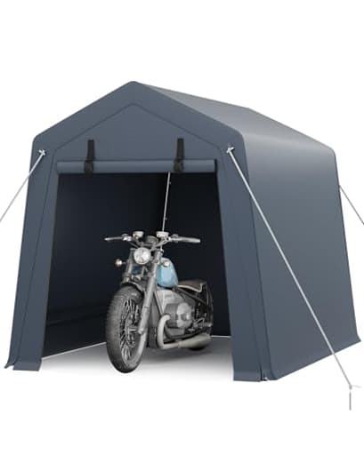 6x8 FT Portable Outdoor Storage Shed with Roll-Up Zipper Door & Vent, 240G Heavy-Duty Shelter Waterproof PE Tarp, UV-Resistant Carport for Motorcycle, Firewood, Tools -Gray