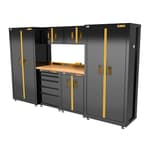 126 in. Wide, 7 Piece Welded Storage Suite with 2-Door and 5-Drawer Base Cabinets and Wood Top