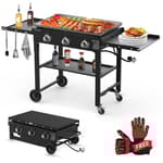 Llamaviva 3 Burner 35" Flat Top Grill with Foldable Shelves 45000 BTU Outdoor Griddle for Propane High-Pressure Systems Portable BBQ Grill with Porcelain-Enameled Cast Iron Grate for Camping-gloves