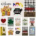 Seasonal Garden Flags Set of 10 Double Sided Burlap 12x18 Inch Welcome Easter Spring Holidays Garden Flag, Small Yard Flag for Outdoor Decorations