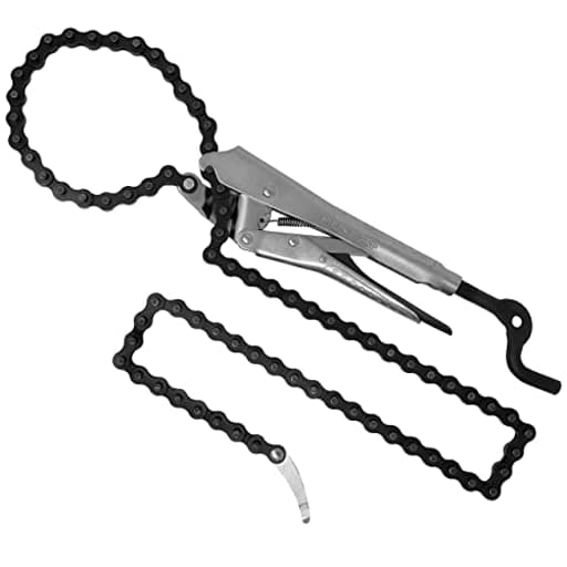 Locking Chain Pliers, Removable 48″ Chain, Holds Up To 14" Diameter Pipes, Unique Easy Open Crank Handle, Quick Release Trigger, PFC1048
