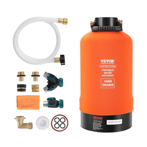RV Water Softener, 16,000 Grain Portable Water Softener, with 3/4" Brass Fittings and 42" Hose, Soften Hard Water Filter System for RVs, Trailers, Boats, Mobile Car Washing, Pressure Washing