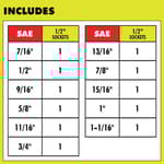 11 PC. SAE 1/2 Drive Deep Impact Socket Set