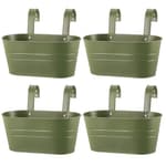 4 Pcs Metal Hanging Flower Pots for Railing Fence, 10.6 Inch Hanging Rail Planters for Outdoor Window Balcony Plants Holder with Hooks for Garden Yard Home Decor