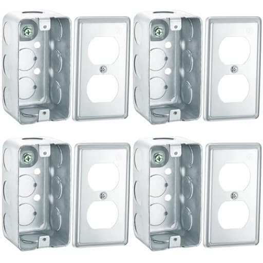 4 Set 8 Pcs 4 x 2'' Electrical Junction Box with Cover 1-7/8" Deep Electrical Box Metal Outlet Box, Receptacle Exposed Work Cover, Ten 1/2'' Knockouts, Drawn Construction, Silver