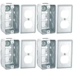 4 Set 8 Pcs 4 x 2'' Electrical Junction Box with Cover 1-7/8" Deep Electrical Box Metal Outlet Box, Receptacle Exposed Work Cover, Ten 1/2'' Knockouts, Drawn Construction, Silver