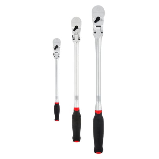 1/4 in, 3/8 in and 1/2 in Drive Comfort Grip Long Flex Head Ratchet