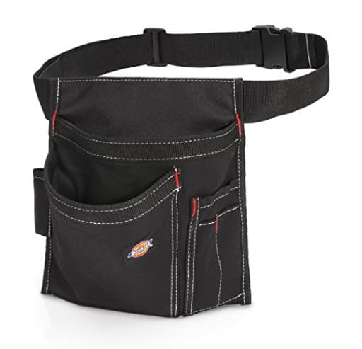 5-Pocket Single Side Tool Belt Pouch/Work Apron, Durable Canvas Construction, Adjustable Belt for Custom Fit, Black