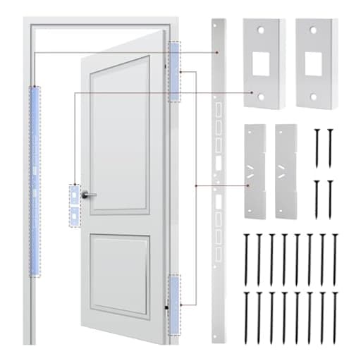 46" Jamb Repair Kit For Interior Doors,Door Armor,Frame & Hinges Door Lock Security,Anti Door Kick In Heavy Duty Striker Plate Kit For Any Interior Door Jamb Door Frame (White)Ultimate Door Protection