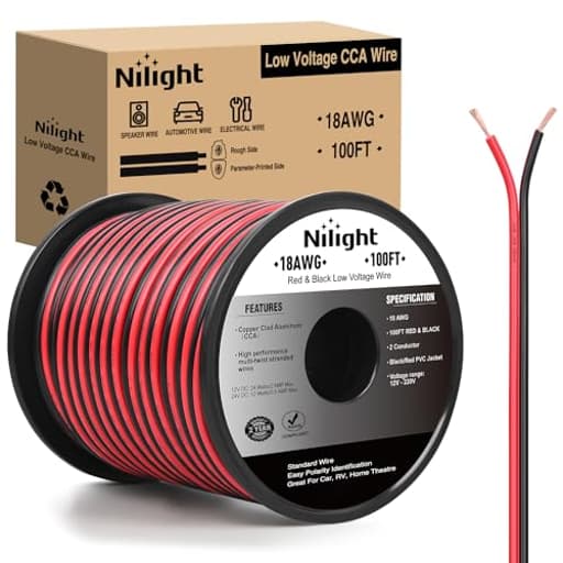 100FT 18AWG Copper Clad Aluminum Wire 18/2 Gauge Red Black CCA Electrical Cable 2 Conductor Parallel 12V/24V DC Flexible Extension Cords for Car Audio Radio Speaker Amplifier