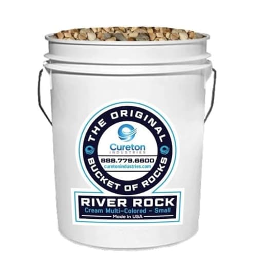 40 lbs Bucket of Multicolor Small Cream River Rock ½-1½ inch size, covers .5 cu ft area landscaping, pathways, driveways, drainage, patios, planters, gardens, playgrounds, fountains