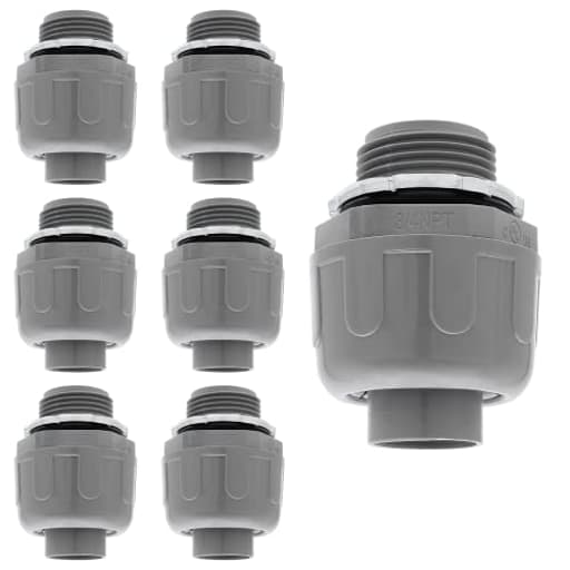 6Pcs 3/4 Inch NPT Liquid Tight Connector Nonmetallic Straight Electrical Conduit Connector Fitting, UL Listed PVC Flexible Conduit Fittings