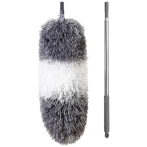 Microfiber Feather Duster with Extendable Pole and Bendable Head, 100" Telescoping Duster for Cleaning Ceiling, Fan, Furniture