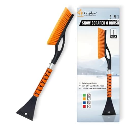 27" Aluminum Snow Brush with Ice Scrapers for Car Windshield and Window | Car Snow Scraper and Brush with Ergonomic Foam Grip Winter Accessories