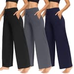 3 Pack Women's Wide Leg Pants with Pockets - Casual Loose Yoga Trouser Pants Sweatpants Palazzo Lounge Pajama Pants