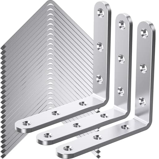 25Pcs Stainless Steel Angle Brackets, 4”x 4” Heavy Duty Corner Brackets, Metal Corner Braces for Wood, 3MM 90 Degree Joint Hardware, 4inch l Bracket for Shelves Wooden Furniture Cabinet Bookshelf