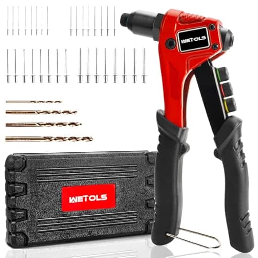 Pop Rivet Gun Kit with 200 Blind Rivets, Upgraded Manual Single Hand Riveter with 4 Tool-Free Interchangeable Rivet Heads and 4 Drill Bits, Pop Rivet Tool Kit with Sturdy BMC Carrying Case